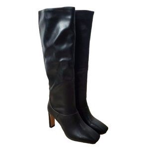 Black Square Toe knee boots with Chunky square heel Girls size 3 new!